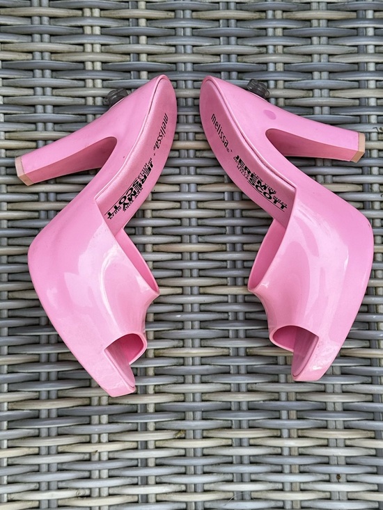 Jeremy Scott Shoes - Melissa + Jeremy Scott Pink Barbie Shoes 6 37 Blowup Heels Slides Sandals